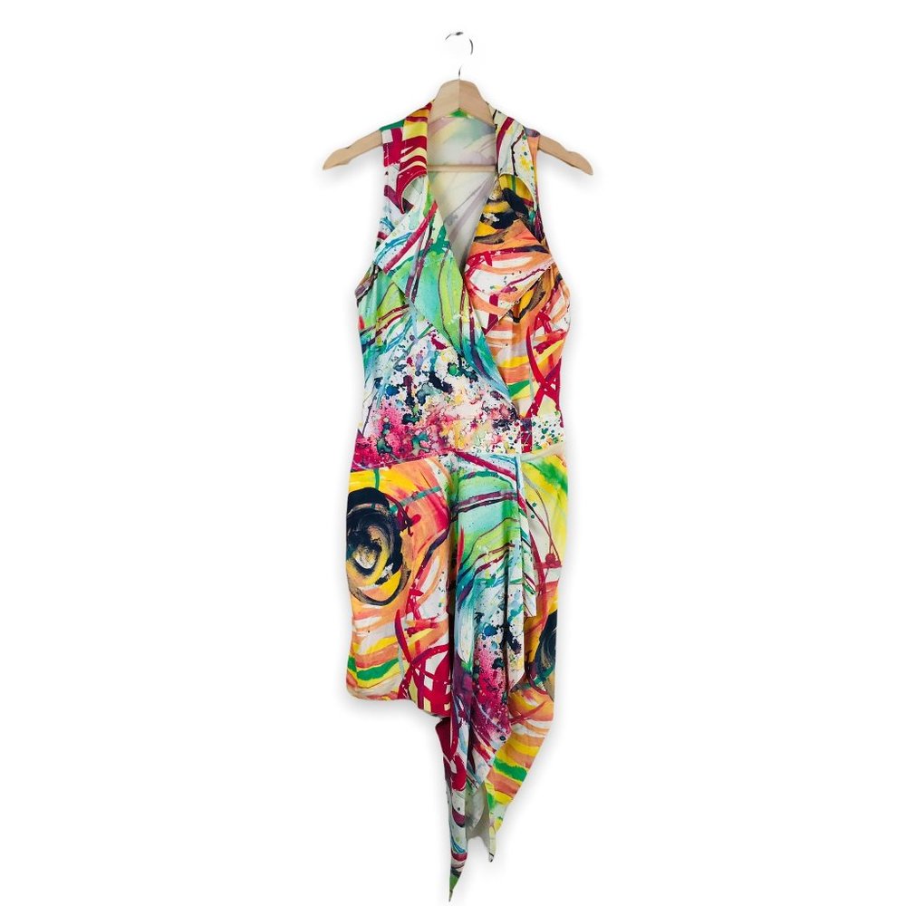 Alberto Makali Paint Splash Asymmetrical Hem Dress
